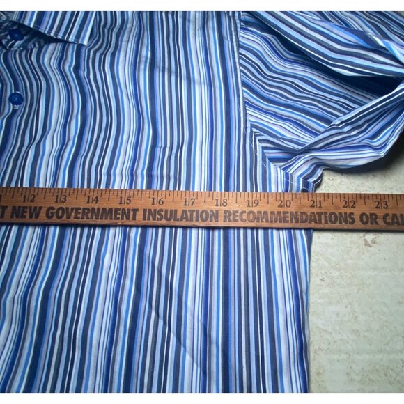 Robert Graham Mens Striped Long Sleeve Shirt M 100% Cotton Blue & White Pattern - Picture 6 of 7